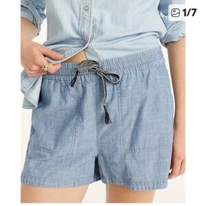 J.Crew Drawstring Shorts Chambray Blue Lightweight Loosefit Cotton Womens 3X